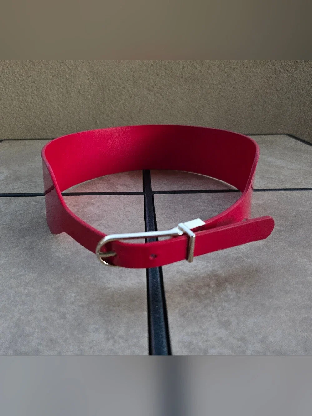 White House Black Market Vibrant Red REVERSIBLE Wide Belt With Goldtone Hardware